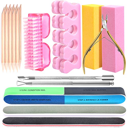 Nail Files and Buffers, FANDAMEI 2 Nail Buffer Block, Nail Cuticle Nipper,10 Wood Nail Sticks, 1Pair Sponge Finger Separator, 7 Way Nail File, Black Nail File, Nail Buffer, Nail Brush, Cuticle Pusher