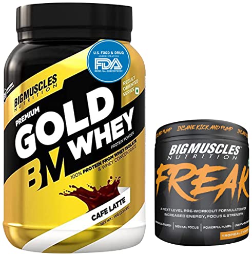 Image of Bigmuscles Nutrition Premium Gold Whey 1Kg & Bigmuscles Nutrition Freak Pre-Workout Tropical Cyclone 180g