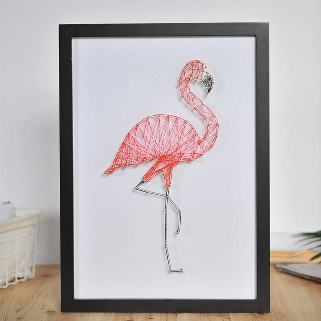 Ywawj ピン文字列アートフラミンゴdiyホームデコレーション弦楽器文字列シルク絵画ピンクフラミンゴ