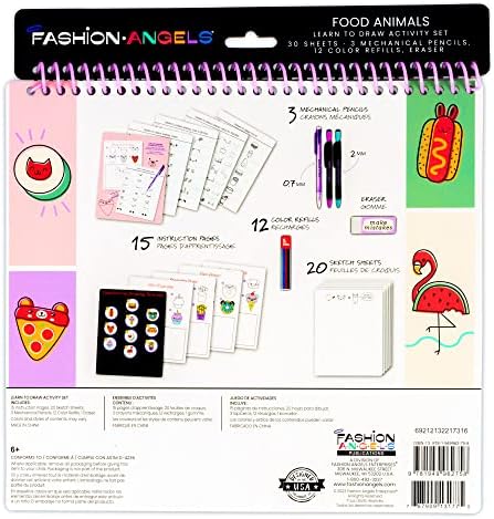 Fashion Angels Step-by-Step Learn to Draw Food Animals Portfolio, Includes 30 Sheets, 3 Mechanical Pencils & More, Instructional Cute Sketch Book