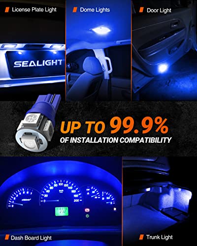 Image of SEALIGHT 194 LED Bulbs, 168 W5W 2825 LED Bulb 6000K Brilliant Blue Super Bright Replacement for Dash Board Light, License Plate Light, Dome Light, Map Light,Courtesy Light (Pack of 10)