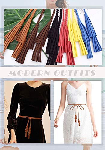 TeeYee Women Girls Multi Colors Braided Waist Tie Belt/Rope/Chain with Tassel Fringe Wrap Cloth Belts for Ladies Dress Pants3