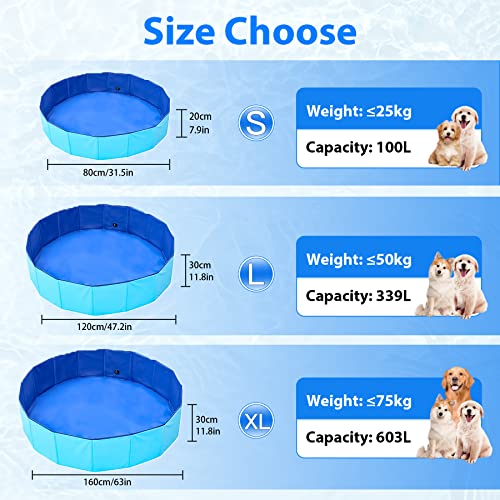UUEMB Faltbarer Hundepool für Kleine und Große Hunde, 120 x 30cm Hundebadewanne Katzen Swimmingpool Planschbecken für Kinder, Haustier Schwimmbecken rutschfest Sicher Tragbar Kinderpool Blau