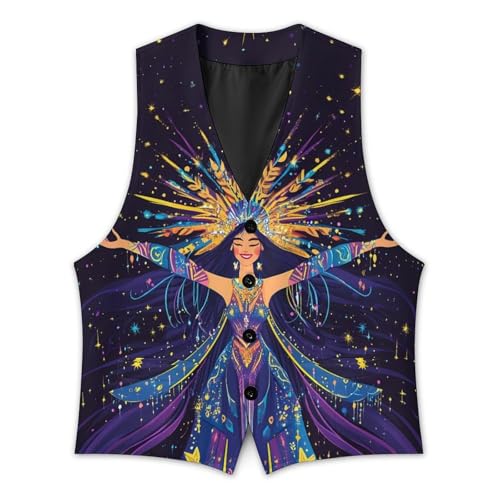 Fantasy Interstellar Goddess Sun Star Men's Formal Suit Vest for Business Formal Or Casual Dress Waistcoat Wedding3