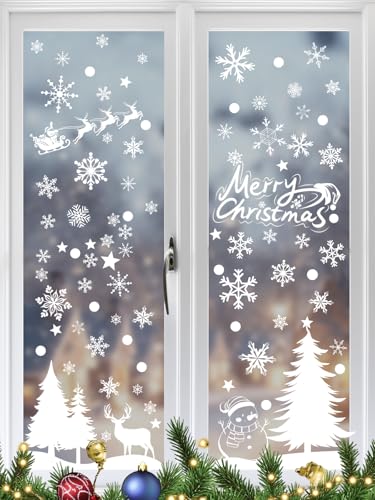 230 Stück Fenterbilder Weihnachten Selbstklebend, Weiß Fensterdeko...