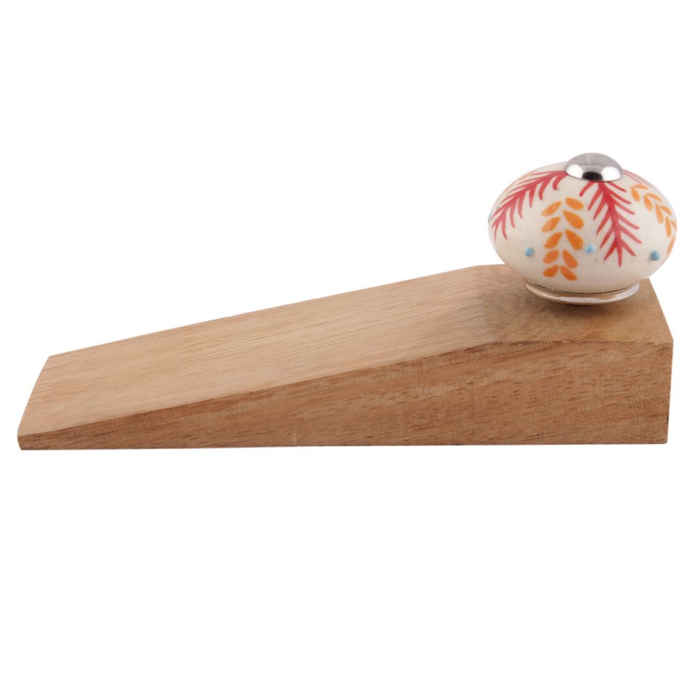 Indian Shelf Wooden Door Stopper | Handmade Red Door Wedge Stopper | Floral Door Stoppers (13.97 Cm, 1 Piece)