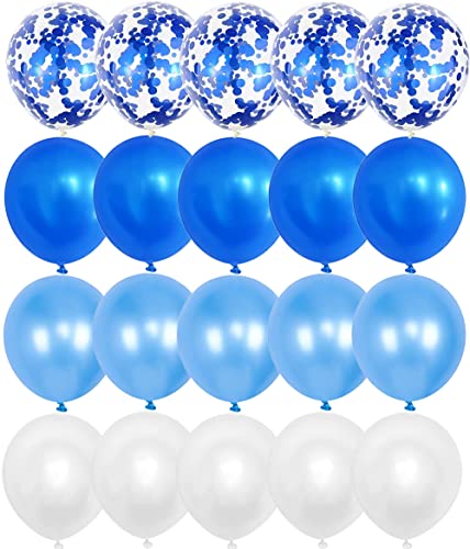OTMVicor Blue Balloons 20pcs Light Blue White Dark Blue & Confetti 12 inch Mixed Color Unisex Children & Adult Balloons Blue Theme Wide Application Customer Service