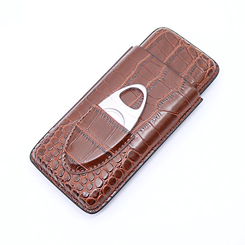 Titular de la Caja de cigarros de Viaje de Cuero de cocodrilo marrón con Tubo de Cortador de cigarros 3