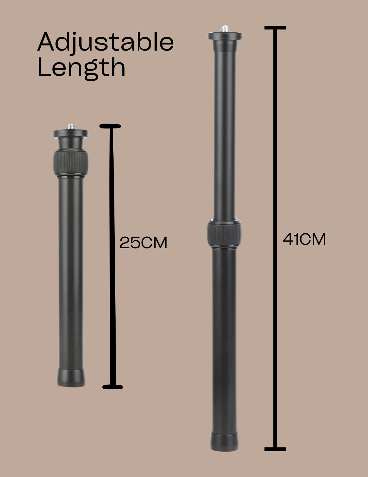 Gimbal-Verlängerungsstange – 2-in-1 Teleskopstange aus Aluminiumlegierung, Verlängerungsrohr 25–41 cm mit 1/4″-3/8″ Schraube für Stativ-Verlängerung, Kamera & Vlog