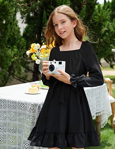 Arshiner Girls' Dresses Midi Ruffle Long Sleeve Special Occasion Church Dress Black Size 10 #TOP5