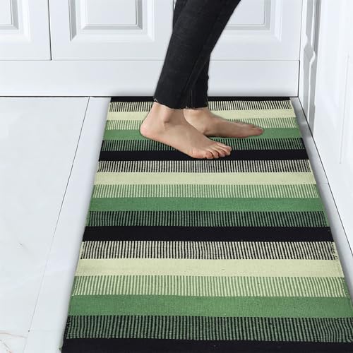 Image of Minimalist Cotton Runner - 2x5 ft Flatweave Rug for Hallway, Kitchen & Compact Layouts