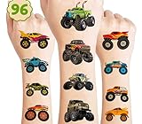 96PCS Monster Truck Pre-Cut Temporary Tattoos for Kids - Super Cute Birthday Party Supplies, Favors, and Decorations - Fake Tattoos Stickers for Boys, School Rewards, and Gifts (Normal)