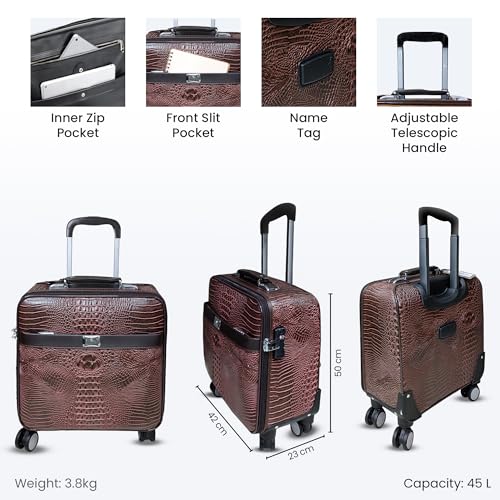 Image of THE CLOWNFISH Drift Small 16inch Cabin Trolley Bag for Travel|Hard Suitcase for Travel with Aluminium Trolley, Wheels, 360 Degree Rotation, Oxford Fabric Material - Brown