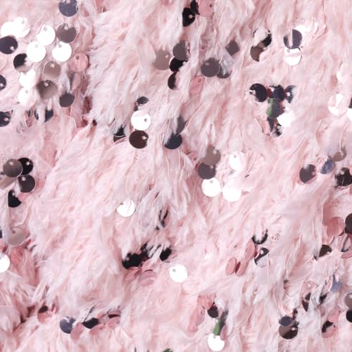 WELAKEN Girls Faux Feather Sequin Jacket Shiny Long Sleeve Zip Up Coat with Pockets 5-12Y3