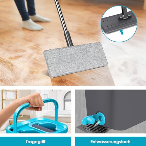 OZD Wischmopp Set mit Eimer, Bodenwischer Set mit Auswringfunktion, Flachmopp mit 141cm...