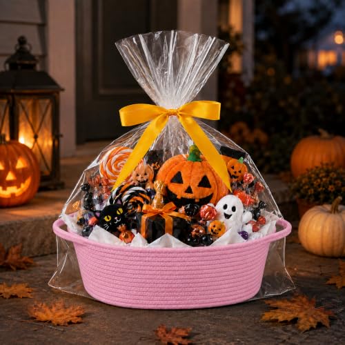 Image of Empty Gift Basket with Gift Bag & Ribbon, Woven Rope Basket, 12x8x5 inch