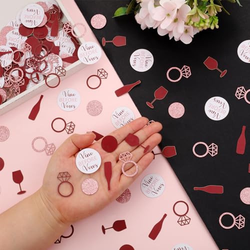 Image of Wine Bachelorette Table Decoration 200Pcs Vino Before Vows Confetti Wine Bachelorette Party Decor Wine Bottle Diamond Ring Confetti for Burgundy Engagement Bridal Shower Wedding