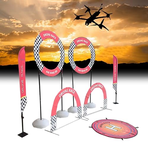 Struttura stabile e resistente alle intemperie: realizzata in PVC resistente e pali di supporto in alluminio, questa attrezzatura da corsa per droni presenta basi che possono essere riempite con acqua o sabbia per una maggiore stabilità in caso di vento forte e condizioni meteorologiche difficili. Il morbido tessuto spruzzato sui cerchi aiuta a prevenire danni ai droni durante le collisioni.
