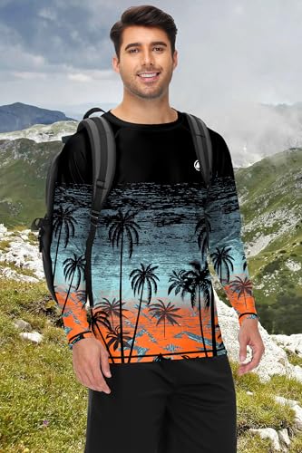 Image of AOBUTE Mens Long Sleeve Swim Shirt Quick Dry Sun Protection Rash Guard