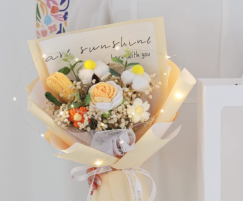 Amazon｜ドライフラワー 花束 完成品ニットチューリップバラ毛糸花  