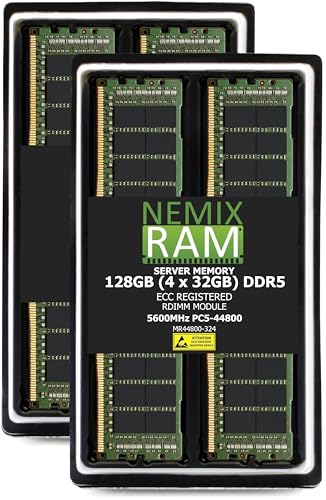 Image of 128GB 4X32GB DDR5 5600MHZ PC5-44800 2Rx4 1.1V CL46 288-PIN ECC Registered RDIMM KIT NEMIX RAM Server Memory Compatible with ASRock WRX90 WS EVO Motherboard
