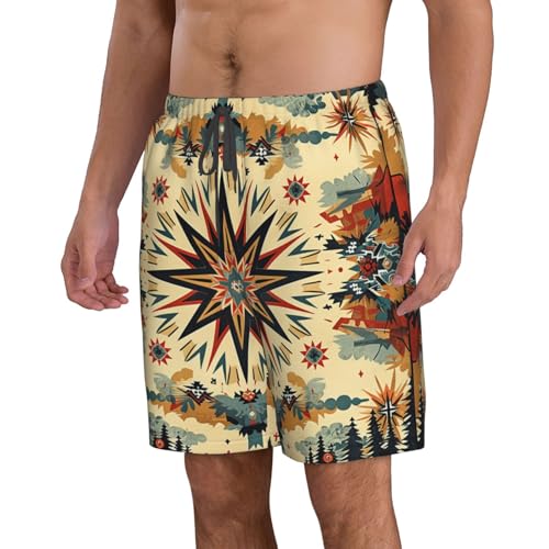 Native American Mountains Tribe Trees Stars Geometric Vintage Men's Quick Dry Swim Trunks Surfing Beach Mesh Board Shorts2