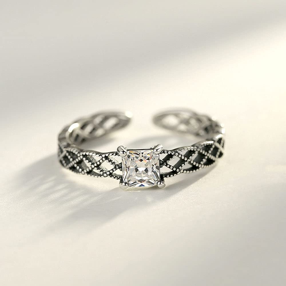 Anello elegante regolabile per donna - Anello da dito aperto a forma cava S925, anello congiunto impilabile in zirconi AAA intarsiato, regali di compleanno economici per donne e