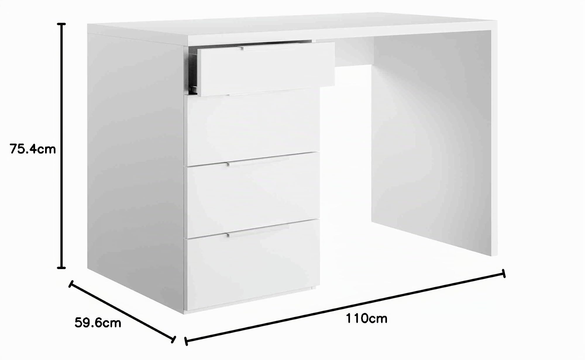 Composad | Scrivania della Linea ESPRESSO con 4 Cassetti, Scrivania Ufficio Elegante e Moderna, per PC, (LxAxP) 110x75,4x59,6 cm, Colore Bianco, Made in Italy