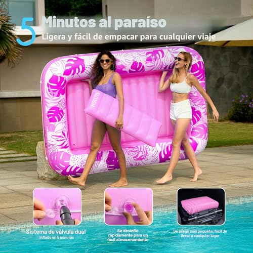 Miniatura 6 de Sloosh Chaise Longue Gonflable Pour Bronzage Xl, 85 X 57 2,1 1,4 M Baignoire De Bronzage Extra Large Pour Adultes, Lit Gonflable, Flotteur De Salon En Radeau
