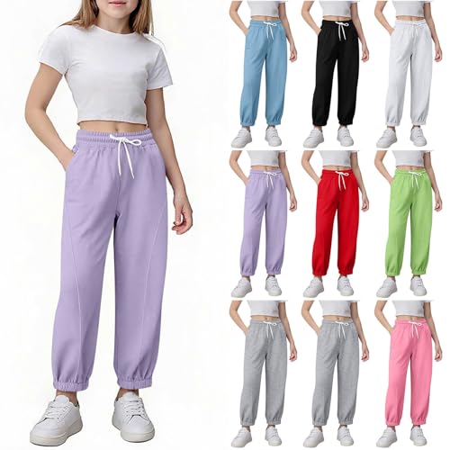 Girls Casual Solid Joggers Sweatpants Loose Elastic Waist Soft Athletic Track Pants with Pockets for Boys 5-15 Years2