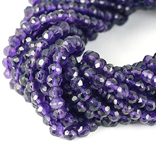 GemMartUSA Loose Gemstone 1 Strand Amethyst Rondelle Beads, Natural, Meditation Bracelet, Beaded Curtain, Mardi Gras, 3-4mm 13 Inches Length (RLAA-70002)