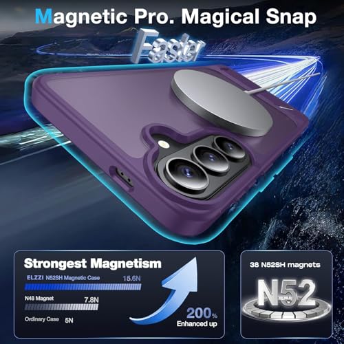 Image of Elzzi Magnetic Magsafe for Samsung Galaxy S26 Case [Compatible with MagSafe][Full Camera Protection][Built-in Invisible Kickstand] Translucent Matte Phone Back Cover-Deep