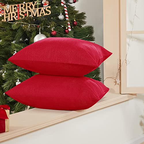 Deconovo Decorative Throw Pillow Case Pillow Covers Faux Linen Red Throw Cushion Covers Set Of 4 18X18 Inches #TOP3