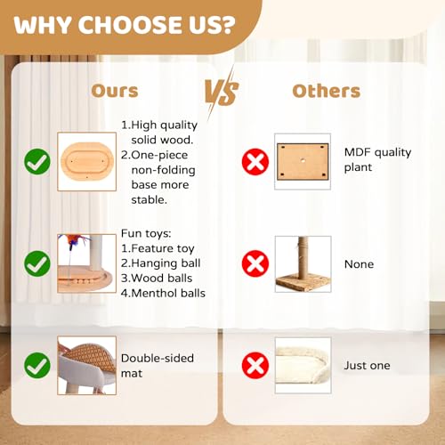 Torre para gato 5 en 1 de madera natural con rascador y cama miniatura 4