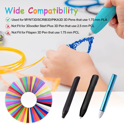 Image of 40 Colors 3D Pen Filament Refills 1.75mm PLA Threads Each Color 10 Feet Total 400 Feet with 2 Finger Cap Compatible with SCRIB3D and Compatible with MYNT3D 3D Pencil (3D Pen Not Included)