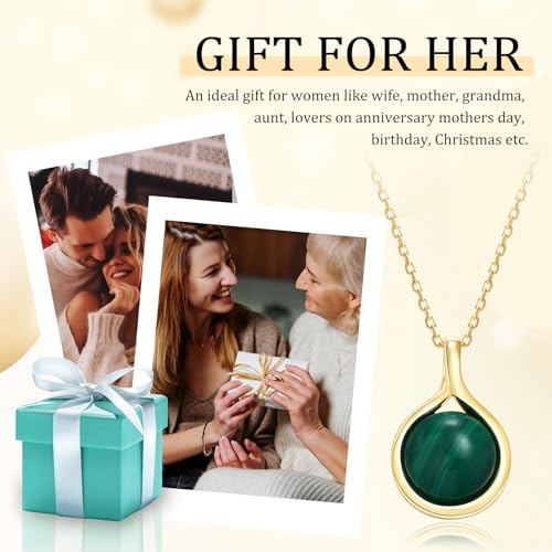 AIBAO 925 Sterling Silver Genuine Turquoise/Malachite Gemstone Pendant Necklaces for Women 14K Gold plated Healing Crystal Teardrop Necklace4