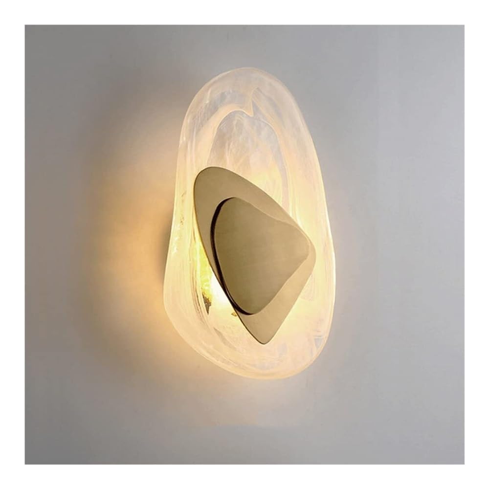 HXYSXHJUO Creative Glass Wall Lamp Golden Metal Body Sconce LED Nordic Minimalist Lantern for Bedroom Bedside Living Room Study Corridor Entryway Restaurant