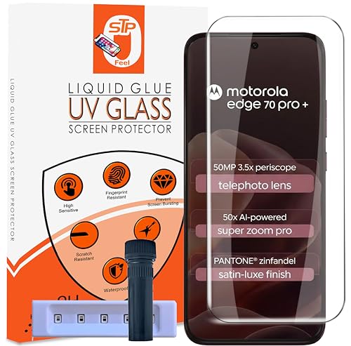 Image of STP FEEL HD+ UV Tempered Glass Screen Protector Guard For Motorola Edge 70 Pro Plus 5G (6.78 Inch, Pack of 1) Full Adhesive UV Curved Case Friendly HD Clarity with easy installation kit