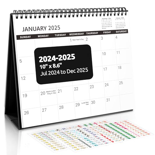 SKYDUE Desk Calendar 2026, 18 Months Small Desk Calendar 2025-2026, Jul 2025 to Dec 2026, 10" x 8" Desktop Calendar Planner with Stickers, Black