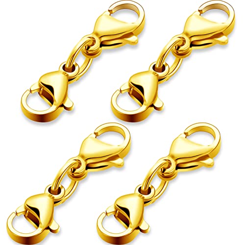 MTLEE Double Lobster Clasp Extender Double Claw Connector Bracelet Extension Clasp Small Bracelet Necklace Shortener for DIY Jewelry Making(1.3 Inch Gold)