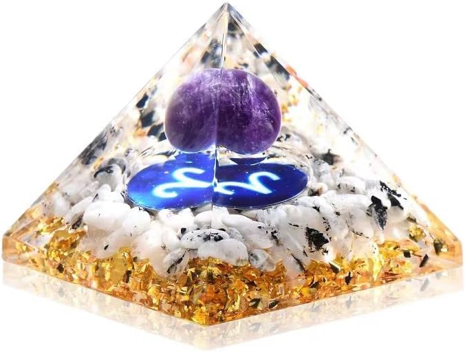 Pirámide de orgón, cristales curativos de amatista, pirámide, decoración de oficina para mujer, decoración de escritorio, decoración de estantes,