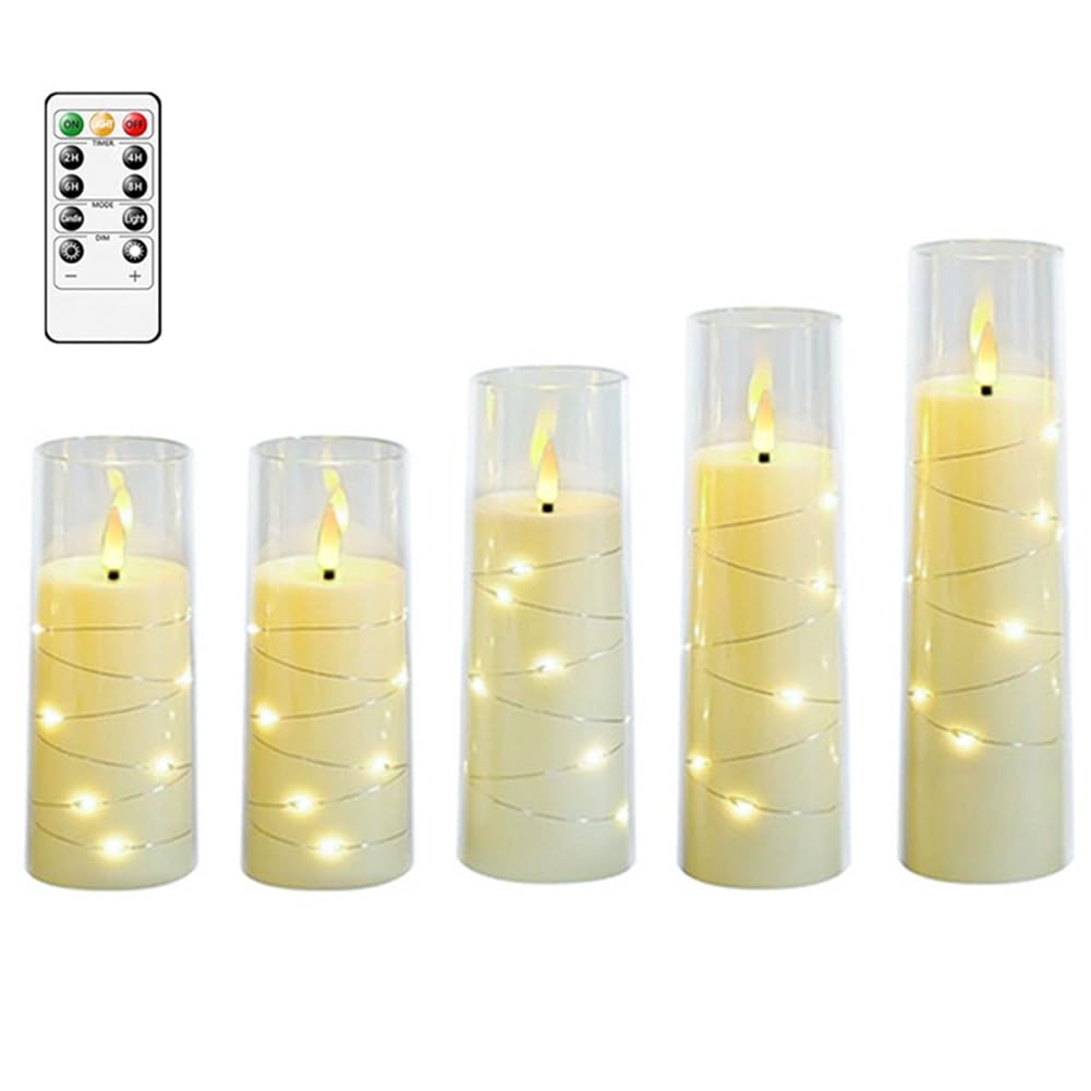 UDSKNV[KSL 5 Pcs Flameless LED Candles Flickering Candles Battery Operated Candles Embedded Star String