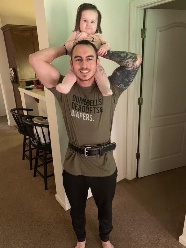 Men's Triple-D T-Shirt, Military Green - Dumbbells Deadlifts & Diapers Army Green Tee for Dads3