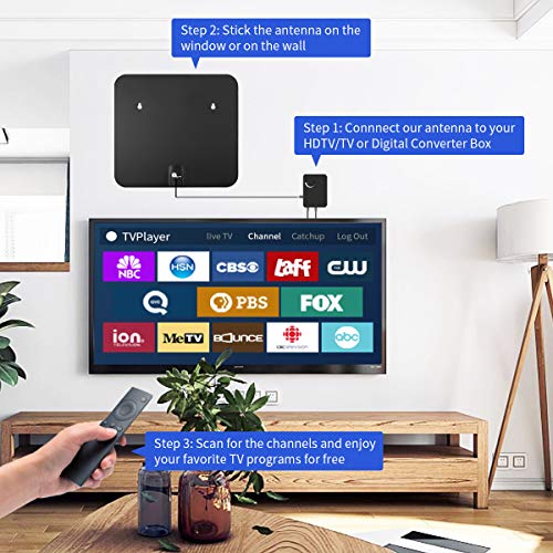 1byone TV Antenna Amplified HDTV Digital Antenna Indoor/Outdoor-Long 120+ Miles Range with Booster Signal Support 4K 1080P UHF VHF Freeview Local Channels, 26FT Coax Cable/AC Adapter - Thumbnail 6