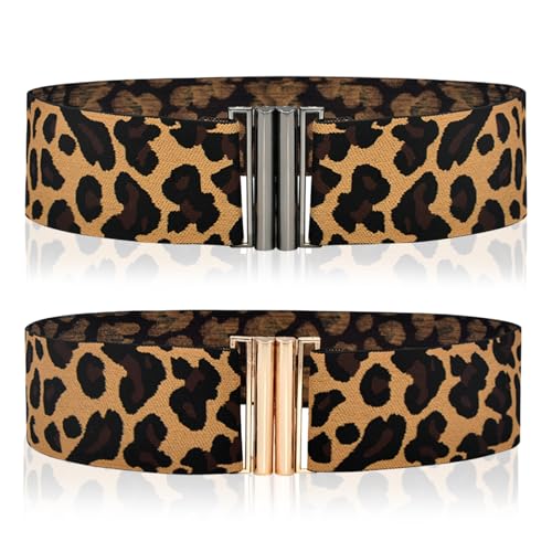 Leopard Belts for Women, 2 Pcs Cheetah Print Belt for Dresses Skirts and More Leopard Belts for Women Unique Buckle Design Fashion Leopard Print Retro