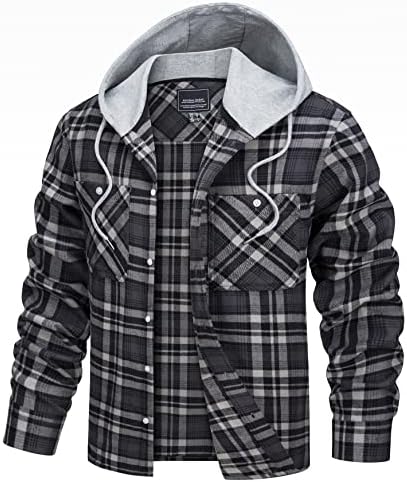 TACVASEN Men's Fashion Hoodies Shirts Casual Flannel Lightweight Cotton Jackets Black Grey M