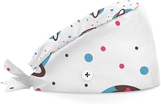 Bouffant Scrub Caps Printed Working Surgical Cap Cartoon Bulldog Dog Nurse Hats with Buttons and Sweatband Adjustable Tie Back Hat for Women Men Multi Color