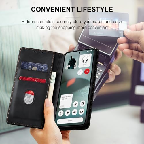 Image of Jasonyu Case for Nothing Phone 3 Leather Wallet Flip Cover with Card Holder,Kickstand, Magnetic Closure,TPU Shockproof Phone Case (Black)