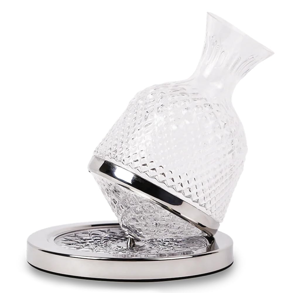 CTRLZS Mirror Jug Wine Decanter Tumbler 1.5L Rotating Dispenser Crystal Glass Bottle Aerator Gift for Bar Decoration Silver