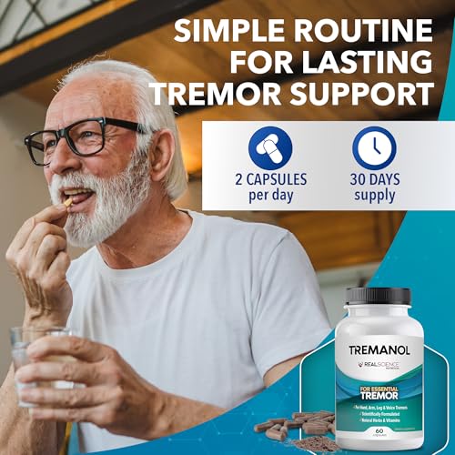 Image of Tremanol Natural Aid Essential Tremor Relief Herbal Supplement for Neurological Support - Includes Vitamin B2 & B12, Passionflower & Skullcap for Hand Tremor Aids - Made in USA, 60 Caps